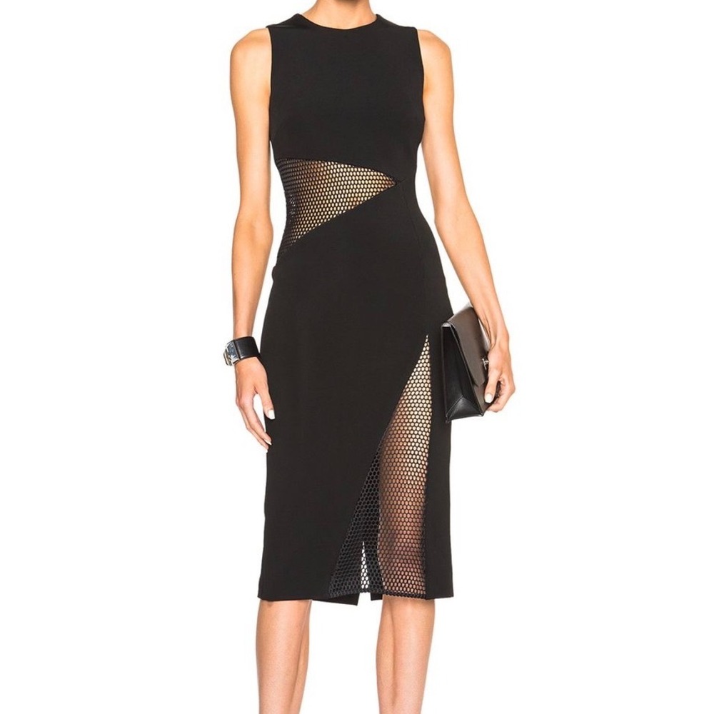 Cushnie et Ochs Black Mesh Cutout Midi Dress Size 8